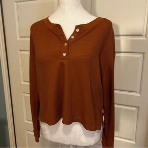 ABERCROMBIE & FITCH Burnt Orange L/S Cropped Waffle Knit Thermal Top Size S